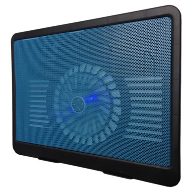 Base Enfriadora - Luz Led, Angulo Ajustable, 1 Hub USB, 9 a 15 Pulgadas, Negro-Azul, BROBOTIX 044695A