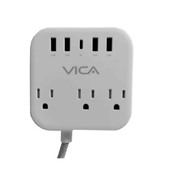 [CENTRO-DE-CARGA-7P] Supresor  De Picos Vica C/ 3 Tomas,4 Ptos Usb-a,y 1 Pto Usb-c (ex 7p)