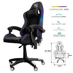 [SILNNN070] Silla                                                                                                                                        Gamer Rgb Inclinacion Respaldo 145° Clase 4 140-150kg Ngs-01 Foam 350mm 63cm*64cm*121-131cm Rueda 5 Pulgadas Cojin Lumbar Y Cabeza Negro/blanco -