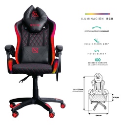 [SILNNN040] Silla                                                                                                                                                             Gamer Rgb Inclinacion Respaldo 145 Clase 4 140-150kg Nsg-rgb1 Foam 350mm 63cm*64cm*121-131cm Cojin Lumbar Y Cabeza Negro/rojo -