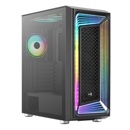 [4711099473649] Gabinete AeroCool Interstellar con Ventana RGB, Midi-Tower, ATX/Micro-ATX/Mini-ITX, USB 3.0, sin Fuente, 5 Ventiladores Instalados (3x ARGB), Negro