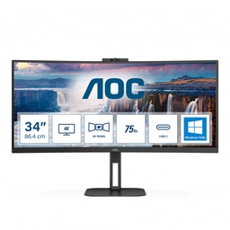 [CU34V5CW/BK] Monitor Curvo Aoc 34 Panel Va / Frecuencia 100hz / T.d.r 4 Ms / Flicker Free / Low Blue Light /