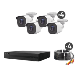 [HL24LQKITS-M(B)] Kit Turbohd 1080p / Dvr 4 Canales / 4 Cámaras Bala De Metal / H.265+ / 1 Fuente De Poder Profesional / Accesorios De Instalación