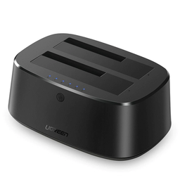 [50854] Base Usb 3.0 Para Disco Duro De Doble Bahía | Soporta Discos Sata De 2.5' &amp; 3.5´ | Soporta Discos De 12tb | Compatible Con Uasp, Sata 3.0 | Con Adaptador De Corriente 12v3a | Cable Usb 1m | Alta Velocidad | Modo Clonación.