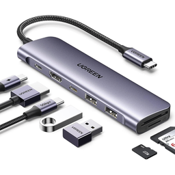 [15214] Hub Usb-c (docking Revodok) 7 En 1 | 2 Usb-a 3.0 | 1 Usb-c 3.0 (5gbps) | 1 Usb-c Pd Carga 100w | Hdmi 4k | Lector Tarjetas Sd + Micro Sd (tf) Uso Simultáneo | Chip De Última Generación | Cable De Nylon Trenzado | Caja De Aluminio.