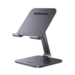 [40393] Soporte De Aluminio Para Ipad &amp; Tablet | Plegable |angulo Ajustable De 180° Y 270° | Base Antideslizante | Protección  De Silicona | Amplia Compatibilidad Con Dispositivos De 7.9'' A 12.9'' | Aluminio Solido | Color Gris
