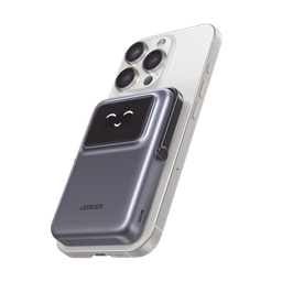 [45327] Power Bank Serie Uno Inalambrico | 10000mah | 7.5w/20w  |  Con Emojis De Estado | Carga Rápida Usb-c Bidireccional  | Pantalla Tft  Inteligente | Con Holder | Color Grey.