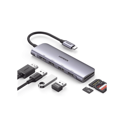 [20956A] Hub Usb-c (docking Station) 6 En 1 | Hdmi 4k@30hz | 3 Puertos Usb 3.0 | Lector Tarjeta Sd + Micro Sd (tf) Uso Simultáneo | Chip De Última Generación | Potente Disipación De Calor |  Caja De Aluminio.