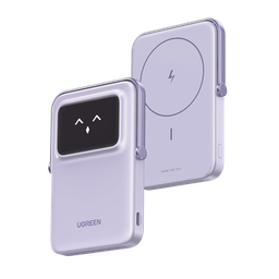 [45328] Power Bank Serie Uno Inalambrico | 10000mah | 7.5w/20w  |  Con Emojis De Estado | Carga Rápida Usb-c Bidireccional  | Pantalla Tft  Inteligente | Con Holder | Color Purple.