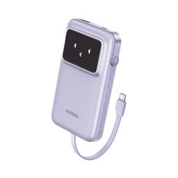 [35604B] Power Bank Serie Uno |  10000mah | 30w |  Con Cable Usb-c Incorporado | 2 Salidas 30w Max. | Pantalla Inteligente | Carcasa Ignifuga | Aprobado Por Aerolíneas.| Color Purple.