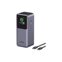 [35524B] Power Bank De 20000mah | 3 Salidas 130w Max. | Usb-a + 2 Usb-c | Pd 3.0 | Qc3.0 | Fcp | Scp | Pantalla Inteligente | Carcasa Ignifuga | Color Gris | Incluye Cable Usb De 50cm | Carga Tu Laptop De Manera Segura.