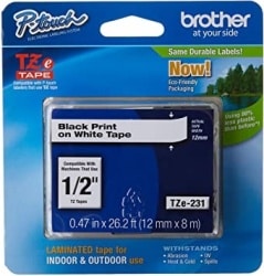 [TZES231] Cinta                                                                                                                                                                                                                                                                                                                                                                                                                                                                                Brother Tzes231 Laminada Extra Adh Negro / Blanco 12mm X 8m