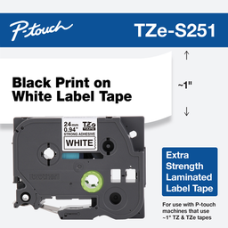 [TZES251] Cinta                                                                                                                                                                                                                                                                                                                                                                                 Brother Tzes251 Laminada Extra Adh Negro / Blanco 24mm X 8m