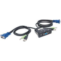 [766623151245-M] Mux  Kvm Mini Usb 2:1 Manhattan Con Cables + Audio 151245